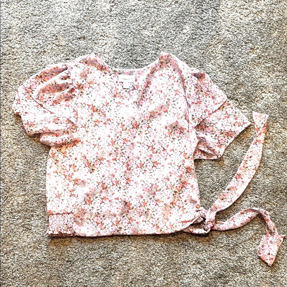 Veronica M Floral Pink Top with Tie